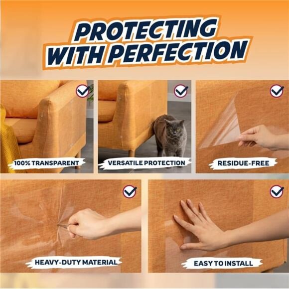 Furniture Protector,8Pack,HeavyDuty Anti-Scratch Cat Couch Protector,Transparent - Picture 4 of 7
